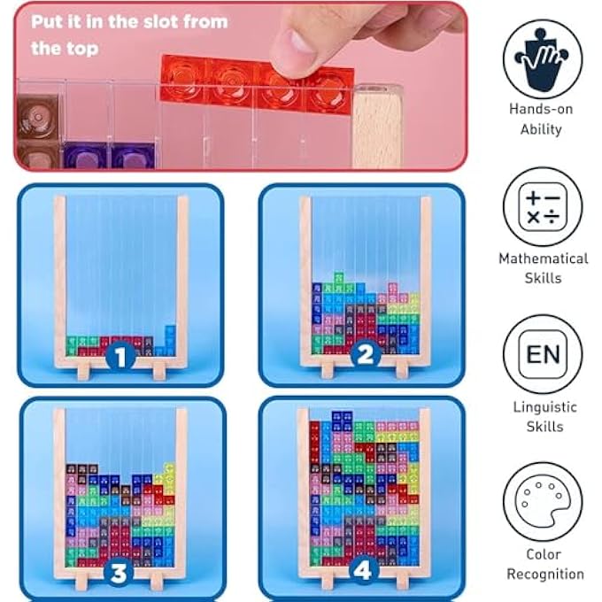 WOODEN TETRIS PUZZLE BRAIN TEASERS TOY - 3D BRAIN TEASER PUZZLES WOODEN BLOCKS - TANGRAM JIGSAW INTELLIGENCE COLORFUL 3D RUSSIAN BLOCKS GAME STEM MONTESSORI EDUCATIONAL GIFT FOR BABY KIDS - Image 4